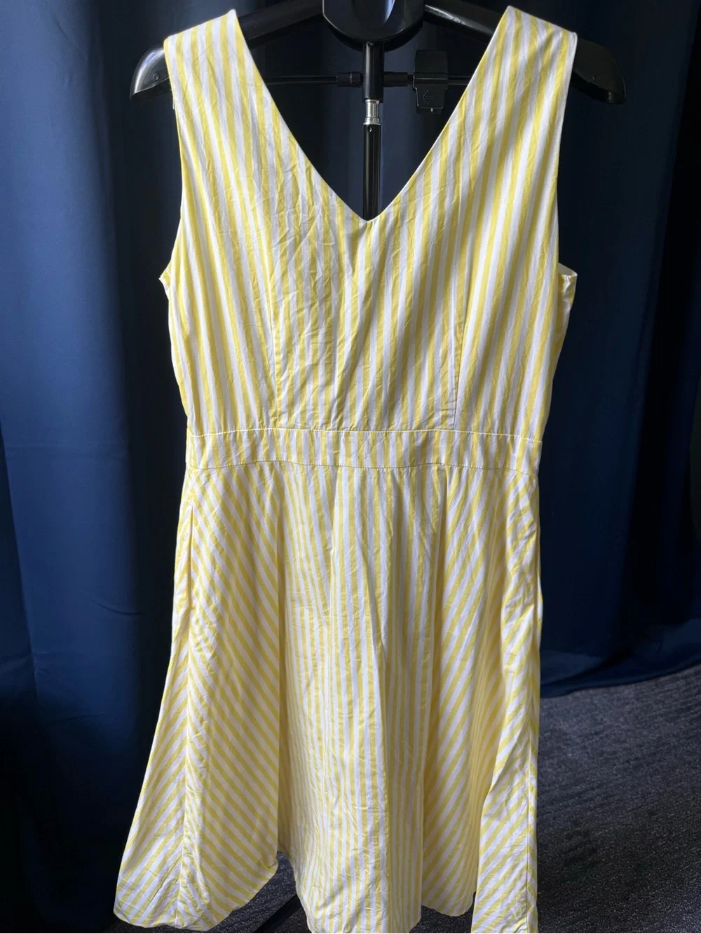 Long Tall Sally Yellow & White Striped Button Front Midi Sleeveless Dress Size 1